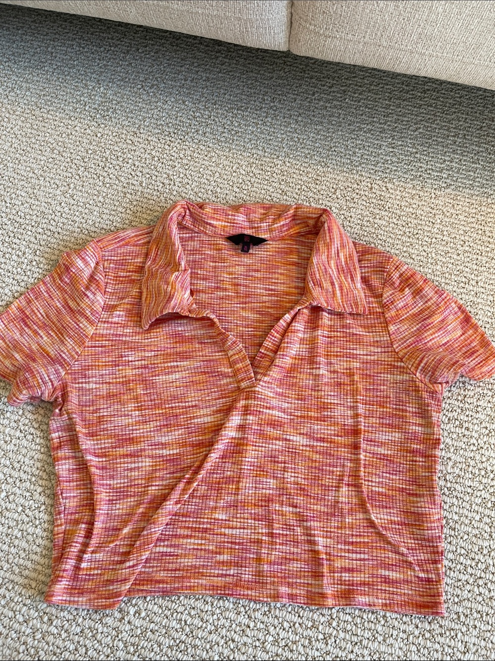 Casual Pink Multi-Stripe Polo Crop Top